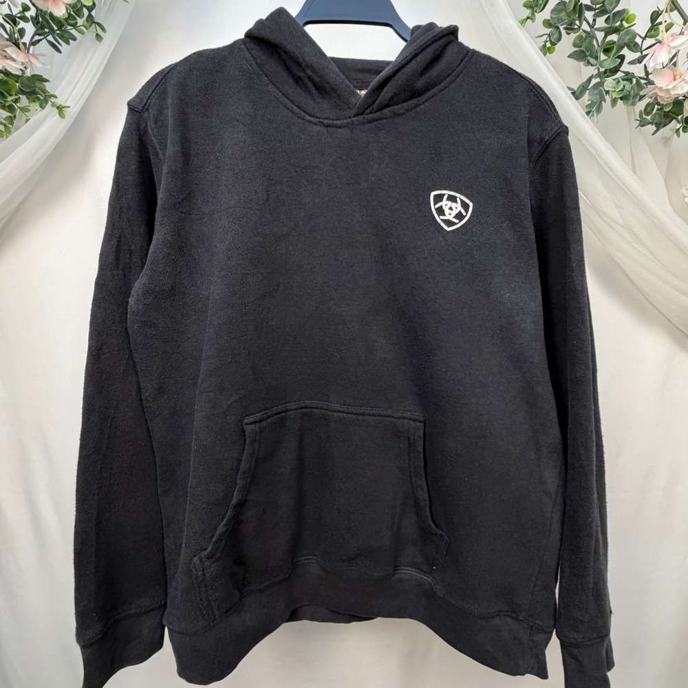 Ariat Boys Black Logo Hoodie Mexican Flag Graphic Sweatshirt Large 14-16